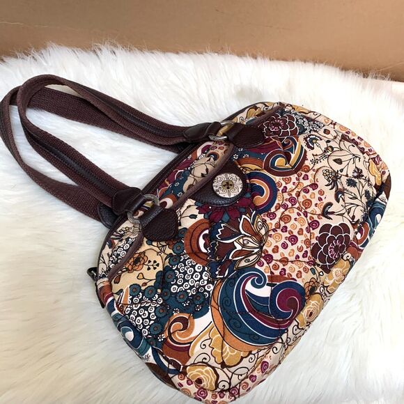 BRIGHTON Multicolor Floral Heart-Quilted Stitched Cotton Canvas Satchel - Picture 9 of 16